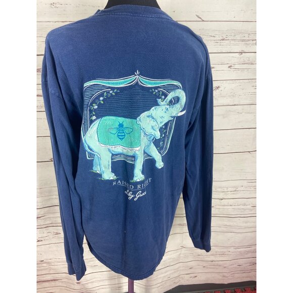 Lily Grace Elephant‎ Raised Right Navy Blue Long Sleeve Size Large - Picture 3 of 8